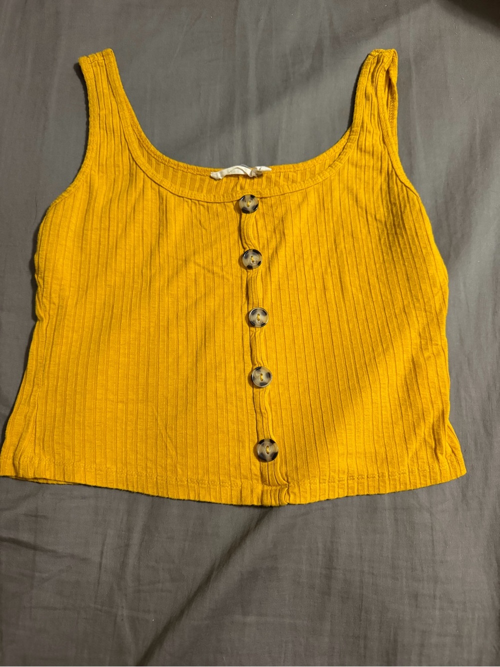 Lush Mustard Yellow Ribbed Button Front Crop Tank Top Size Small